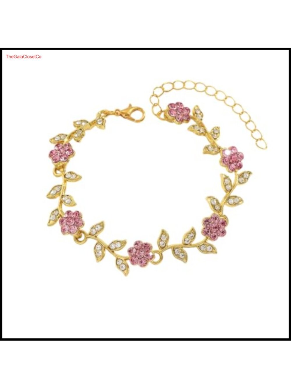 Rhinestone Crystal Flower Vine Link Bracelet Adjustable Lobster Clasp